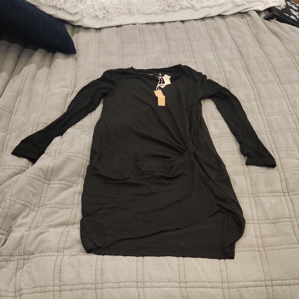 Mustard Seed Knotted Knit Black Long Sleeve Mini Dress Size M, New With Tags!